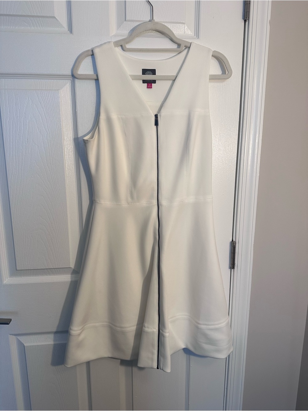 Vince Camuto White Sleeveless Zip-Front Flare Dress